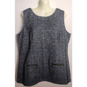 CAbi Sleeveless Zip Back Herringbone Top with Zip Pockets, Blk/Wht, Sz L